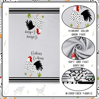 Boyiee Set of 6 Farm Chickens Kitchen Towels Farmhouse Absorbent Dish Tea