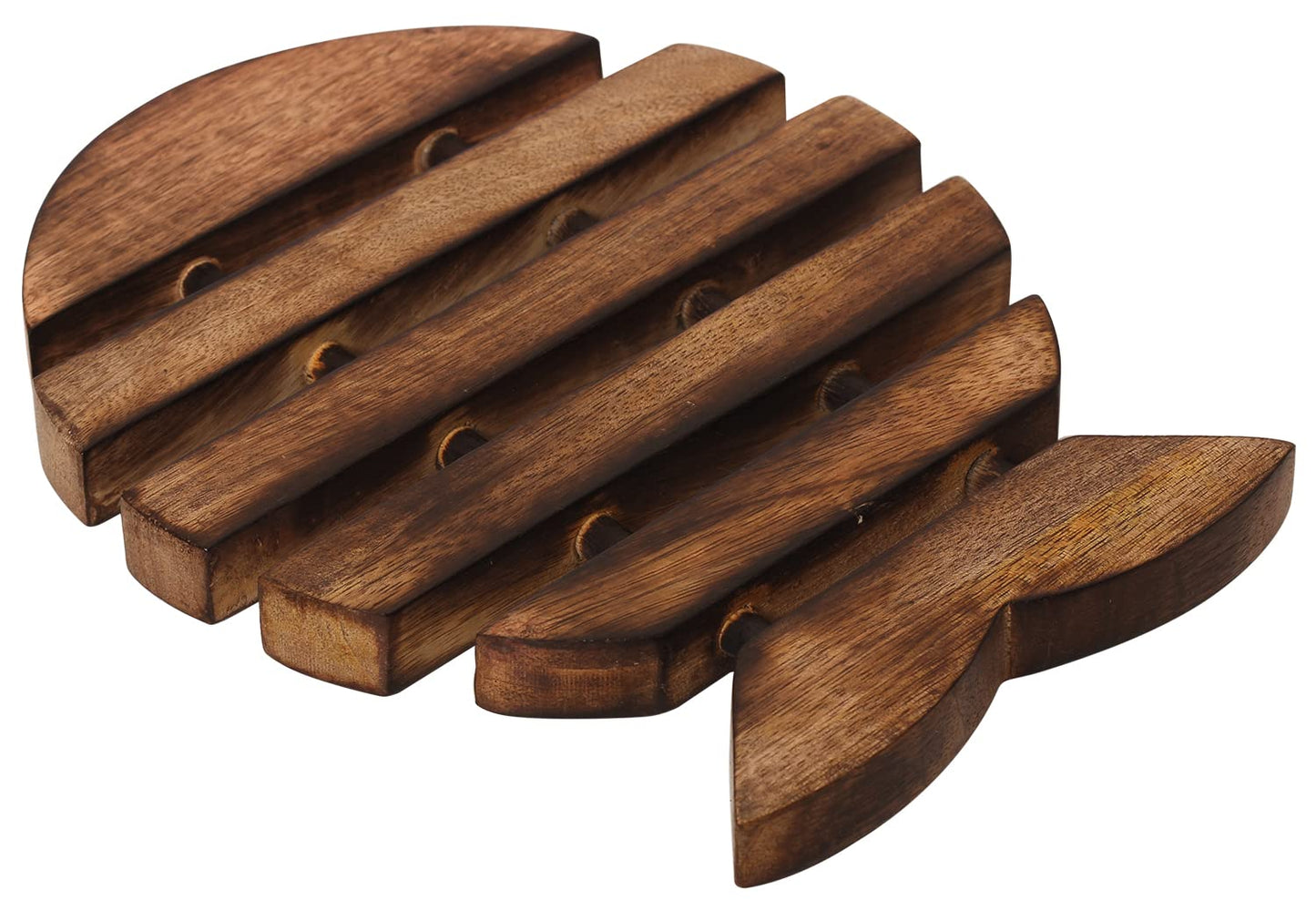 eTroves Wooden Trivet for Hot Dishes Pots and Pans Nonslip Wood Fish Shape Heat Resistant Tea Pot Holder | Farmhouse Kitchen Counter Top Decor, 10 Inch, Brown