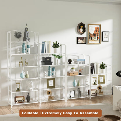Crofy 5-Tier Wider Foldable Bookshelf, White Frame & Transparent Shelves