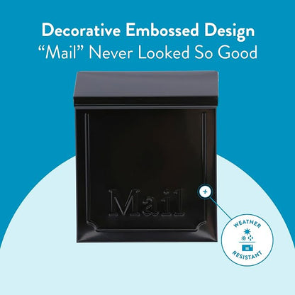 ARCHITECTURAL MAILBOXES Townhouse Vertical Small Capacity, Galvanized Steel Wall Mount Mailbox, 4.1 x 8.6 x 10.1 inches, Black | Galvanized steel build with a concealed lock and key drop box and weather-resistant outdoor construction.