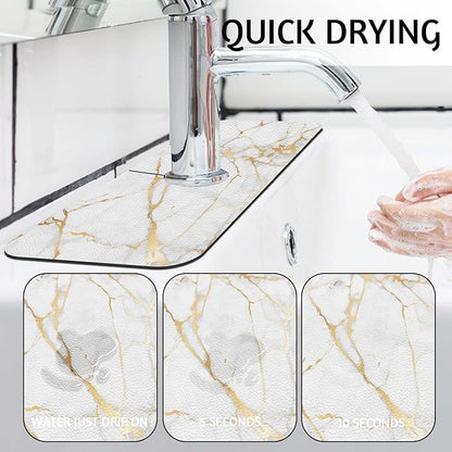 MCALK Marble White Kitchen Sink Faucet Mat Splash Guard, Absorbent Quick-Dry