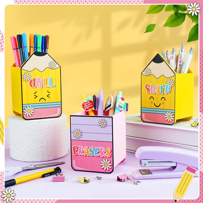 Fayoo 3 Pcs Sharp and Dull Pencil Holder for Classroom Teacher Appreciation Gifts Eraser Buckets Pencil Dispenser Wooden Desktop Organizer for Office Students No Assembly Required