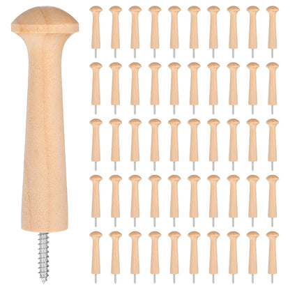 50 Pcs Wooden Shaker Peg Screw-on Pegs 2.87 Inch Long Unfinished Wood Shaker Racks for Hanging Clothes Hats Towel and More DIY Paint Color (Wood Color)