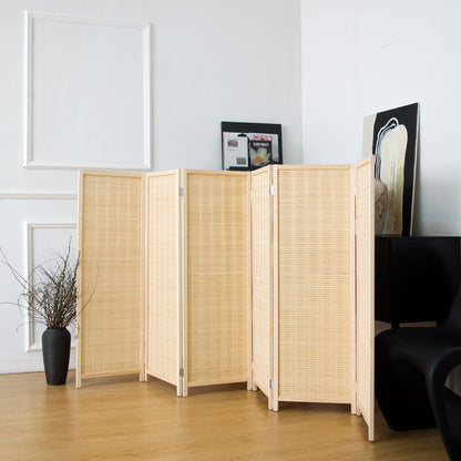Pawlabay 6 Panel Short Panel Divider Screen,3.95 FT Tall Bamboo Room Divider Folding Privacy Screen,Short Panel Divider Freestanding Room Divider for Room Seperation,Beige