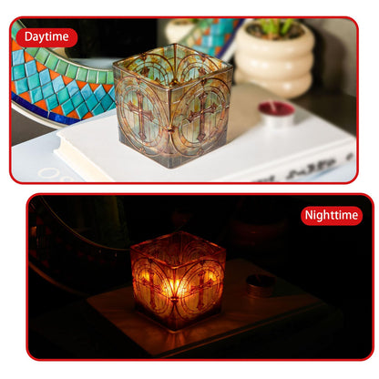 Square Glass Vanity Organizer Religious Cross Altar Ofrenda Qtip Holder Makeup Brush Holder Pen Cup Tealight Candle Holder Table Decor Green