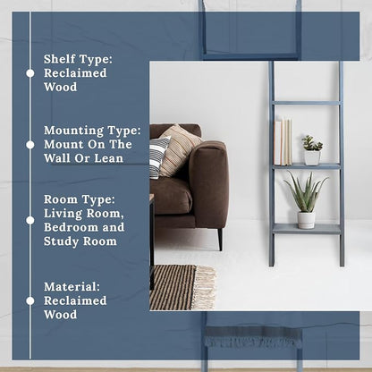 BARNWOODUSA Throw Blanket Ladder – Fully Assembled Reclaimed Wood – Rustic Decorative Ladder for Towels, Quilts, & More – Perfect Decor for Bathroom, Porch, or Living Room,3-foot Slate Blue