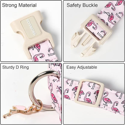 DOGWONG Cute Pet Dog Collar Pink Flamingos Cotton Dog Collar- Soft Girl Puppy Adjustable Pet Collars for Small Medium Large Dogs,XS