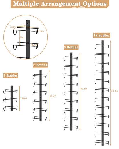 X-cosrack DIY 12 Bottles Wall Mounted Wine Rack, Detachable Wine Storage Organizer, Used Alone or A Set of 4, Wall Wine Display, for Kitchen, Dining Room, Bar, Wine Cellar