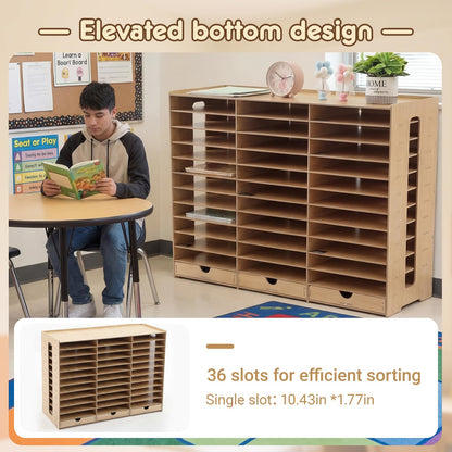 Colingmill Classroom Mailboxes Wooden Teacher Student Mailboxes for Classroom Literature Paper Organizer Compartments with Drawers, Sturdy Ease Setup for Home Office School(36 Slots)
