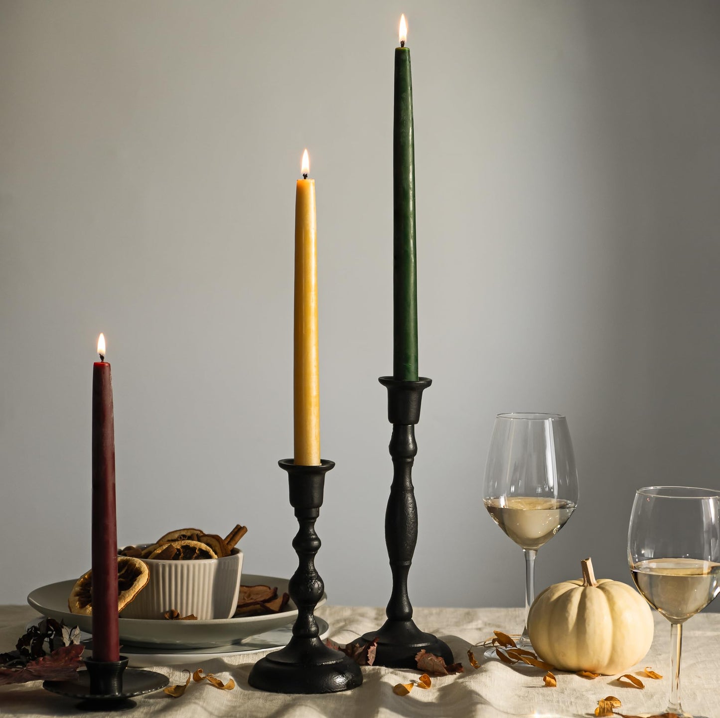Bluecorn Beeswax 100% Pure Beeswax Taper Candles | Natural Beeswax, Yellow Unscented Tapered | Soy, Paraffin, & Fragrance Free | 8 Inch, Pair - Two Candlesticks