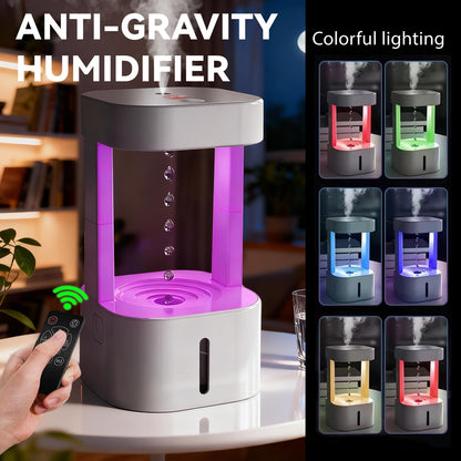 Anti-Gravity Humidifier, Levitating Water Fountain with 7-Color Mood Light, 3-in-1 Tabletop Fountain & Mini Humidifier for Home Office Bedroom, Novelty Gift