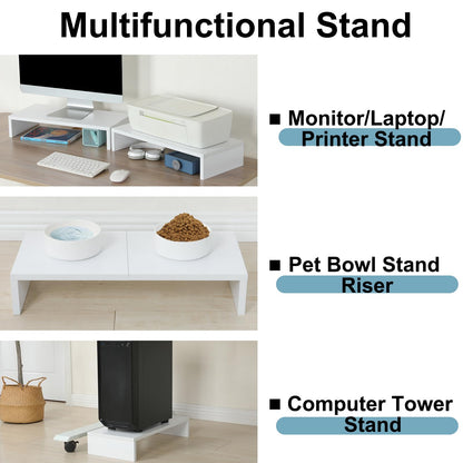 TEAMIX 2 Pack White Monitor Stand Riser - 20 inch, Wooden Desktop Stand for PC/TV/Laptop/Printer, Monitor Riser with Storage, Computer Stand with Keyboard Organizer