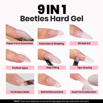 Beetles Builder Gel for Nails-3 Colors 9 in 1 Nail Extension Sculpting Building,Clear Nude Pink Hard Gel Kit with Base Top Coat for Pros,Gifts for Women,UV & LED Lamp Cured Needed