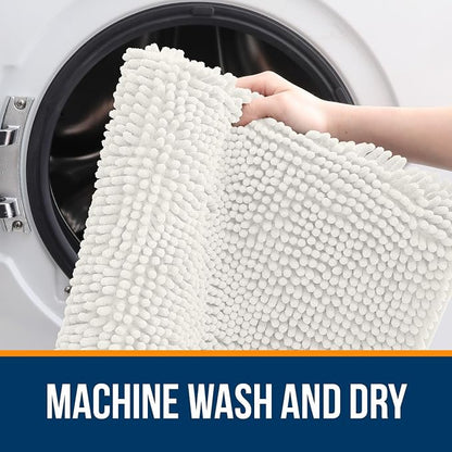 OLANLY Bathroom Rugs 30x20, Extra Soft Absorbent Chenille Bath Rugs, Rubber Backing Quick Dry, Machine Washable Bath Mats for Bathroom Floor, Tub and Shower, Home Decor Accessories, Ivory