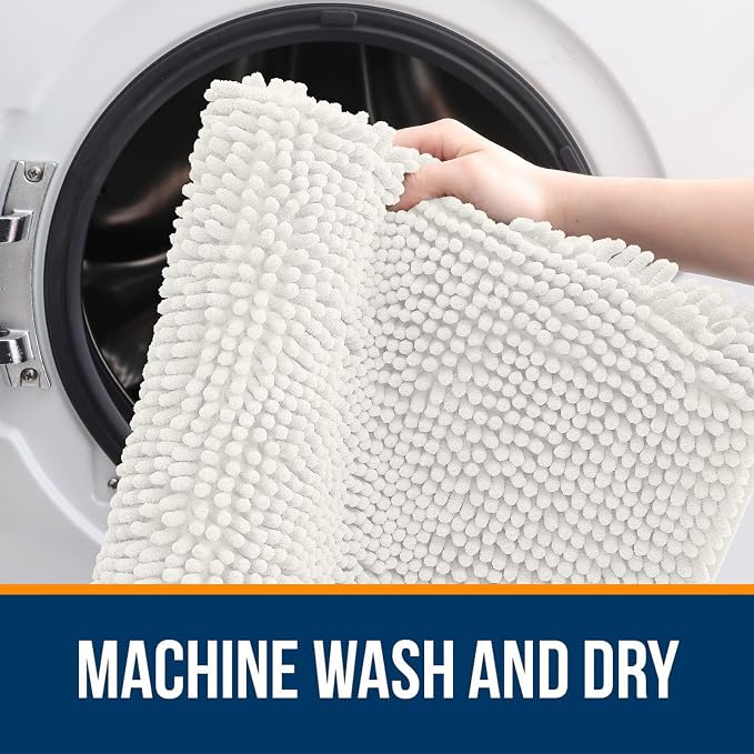 OLANLY Small Bathroom Rugs 24x16, Extra Soft Absorbent Chenille Bath Rugs, Rubber Backing Quick Dry, Machine Washable Bath Mats for Bathroom Floor, Tub and Shower, Home Decor Accessories, Ivory