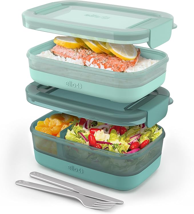 Ello 2-Pack Lunch Stack Plastic Food Storage Container Bento Box