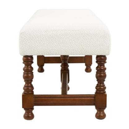 Deco 79 Fabric Home Bench Entryway Bench with Brown Traditional Wood Turned Legs, Bedroom Bench 59" x 16" x 17", Cream