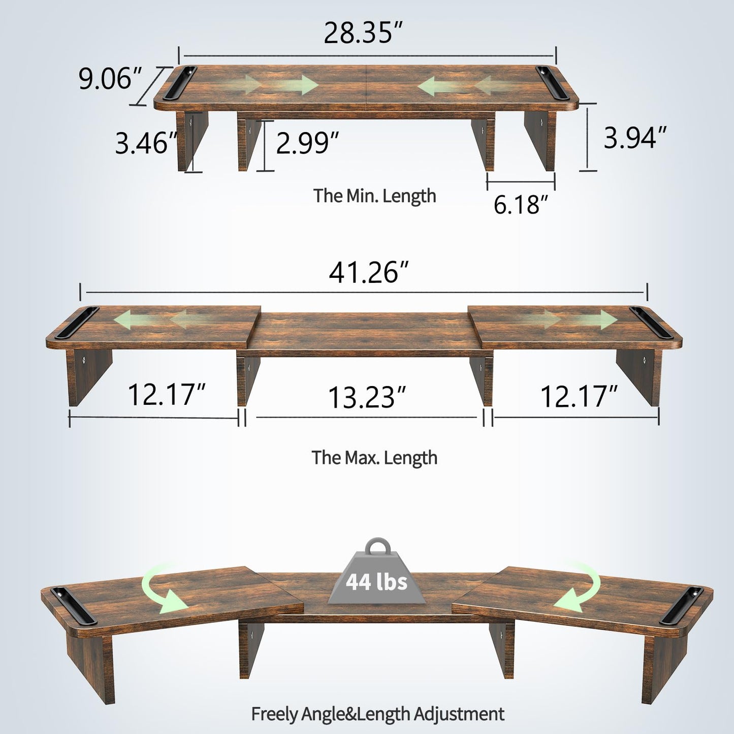 Zimilar Dual Monitor Stand Riser, Monitor Stand with Adjustable Length and Angle, Wood Monitor stand for desk, Monitor Riser for 2 monitors with Storage Space(Rust Brown Large)