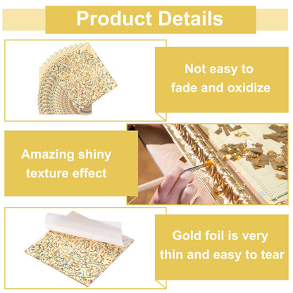 MECCANIXITY 50 Pcs Gold Leaf Sheets 5.5" x 5.5" Imitation Gold Foil Sheets Variegated Booklet with Pattern for Crafts,Picture Frames,Nails and DIY Arts Decoration,Gypsophila Gold