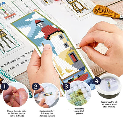 FREEBLOSS 6 Set Bookmark Cross Stitch Kits Cross Stitch Bookmark Kit with Instructions Lighthouse Scenery Pattern Embroidery Kit for Beginners Bookmarks Making Kit for Gift