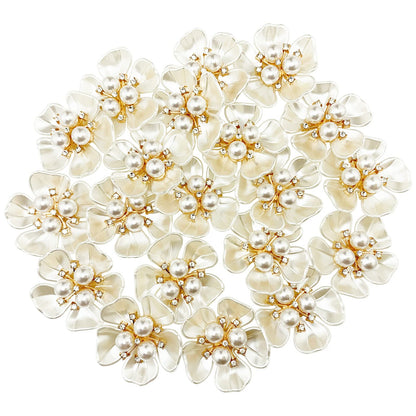BETITETO 20Pcs Pearl Rhinestone Embellishments Flower Flatback Buttons Rhinestone Charms for Shoe Decoration Jewelry Making Clothes Brooch Wristband and Wedding Bouquet DIY
