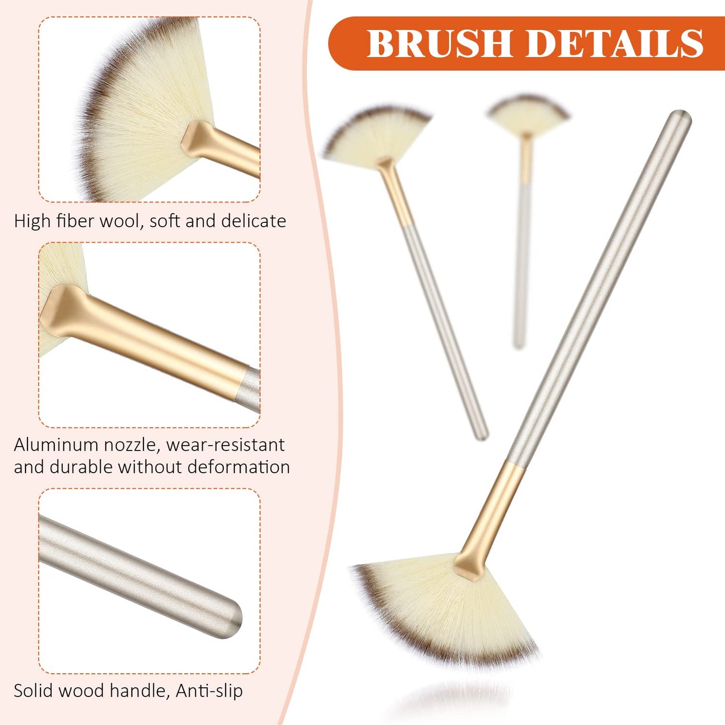 9 Pieces Facial Fan Mask Brushes, Soft Facial Applicator Brushes Tools for Peel Glycolic Makeup for Mud Cream(Champagne)