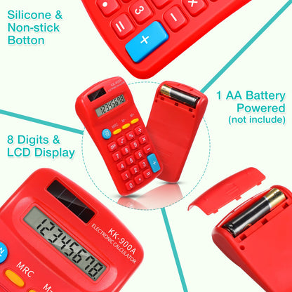 30 Pack Pocket Calculator Small Battery Powered Bulk Mini Size 4 Function Hand Held Basic Calculator for Students Kids School Home Office(Green, White, Red, Yellow, Blue, Black)