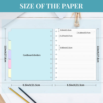 Discbound Refill Paper, Disc Paper Refill for Note-Taking System Discbound Planner Inserts with 240 Pages, 5 Sheets Dividers,White Paper Refill, Letter Size 8.5" x 11 "