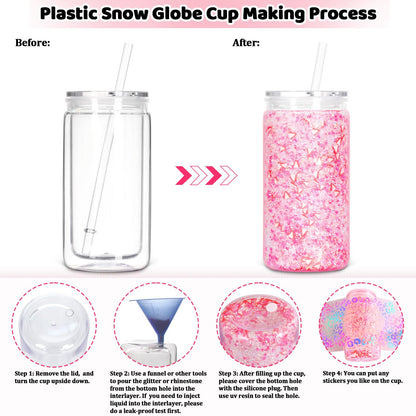 Tswofia 8 Pack Snow Globe Tumbler, 16 Oz Double Wall Plastic Can with Lid and Straw, Mason Jar Mug for Snow Globe Glitter DIY Gift (Clear)