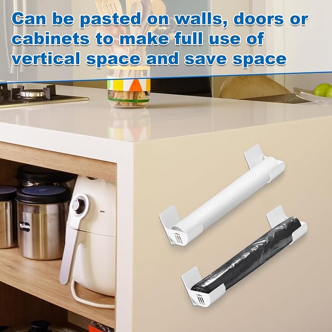 PEUTIER 2.5 Inch Small Trash Bag Holder, 4pcs Plastic, Wall Mount Kitchen Organizer, Multifunctional Storage for Home, White (05010)