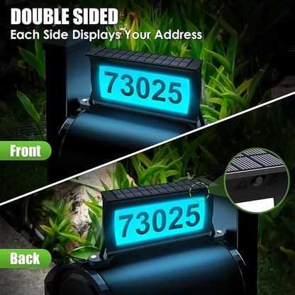 Solar Address Sign for Mailbox, RGB & Cool White & Color Changing Solar Mailbox Light, Double-Side Lighted Mailbox Topper, House Numbers for Outside (No-Drilling Option Available)
