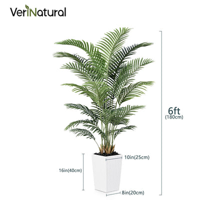 VeriNatural 6FT Artificial Palm Tree - Tall Fake Tree with White Taper Planter & Pebbles, UV Resistant for Indoor & Outdoor Decor - Large Potted Faux Plant for Living Room, Office, Home Decor,VN130
