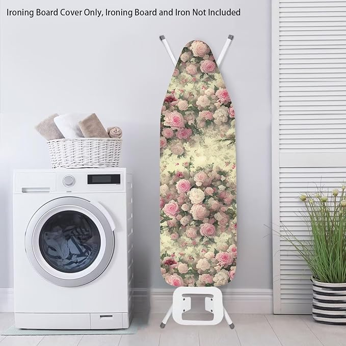 Retro Pink Rose Ironing Board Cover, Stain Resistant Minimalist Aesthetics Iron