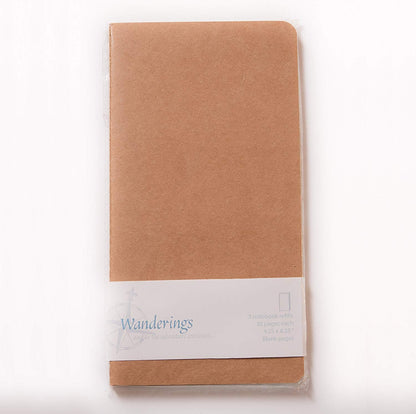 Wanderings Blank Regular Size Travelers Notebook Inserts | 4.25" x 8.25"/11cm x 21cm | 100 gsm Paper | 3 Hand-Stitched Booklets/180 Pages | Travelers Notebook Refills for Journals, Diaries, Planners