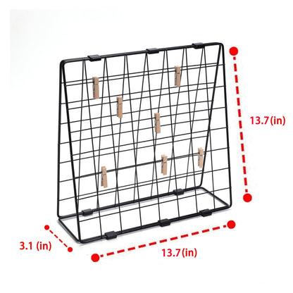 BEKMLOD Photo Display Rack, Note Display Rack, Double sided Photo Metal Rack, Desk Photo Manager, With 20 Wooden Clips, Black
