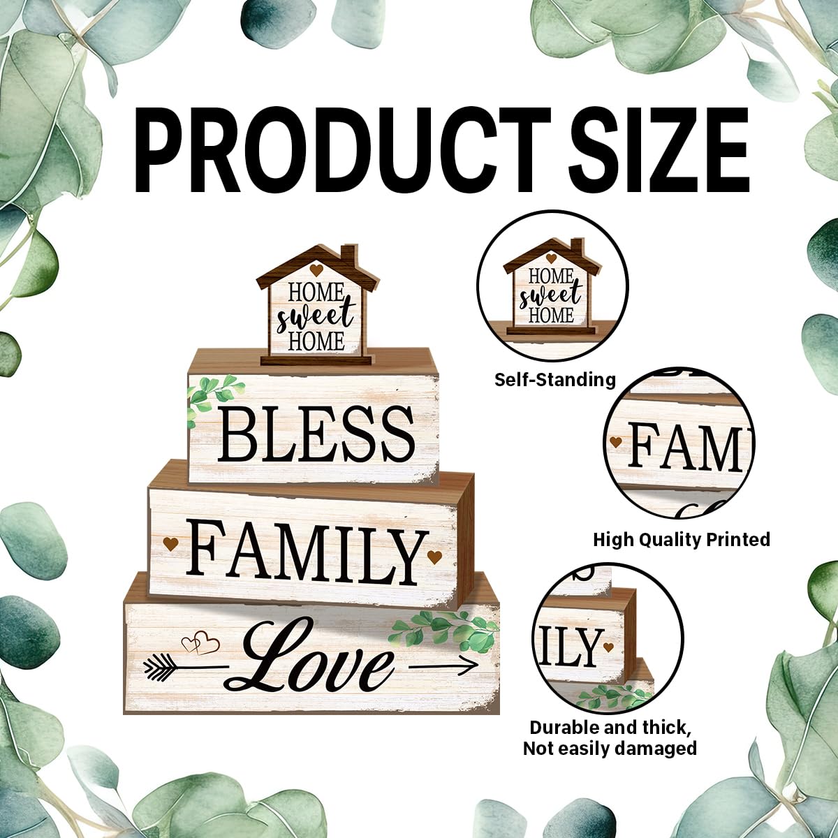 4 Pcs Sweet Home Table Decoration,Bless Family Love Wooden Block Signs,Farmhouse Table Centerpiece for Living Room Entryway Table Mantel Kitchen Counter Decor