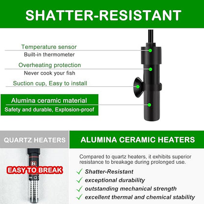 Shatter-Resistant Aquarium Heater, USB 10W Adjustable Mini Fish Tank Heater with External Temperature Controller, Overheating Protection, Used for 0.5-1 Gallon Tank (Alumina Ceramic)