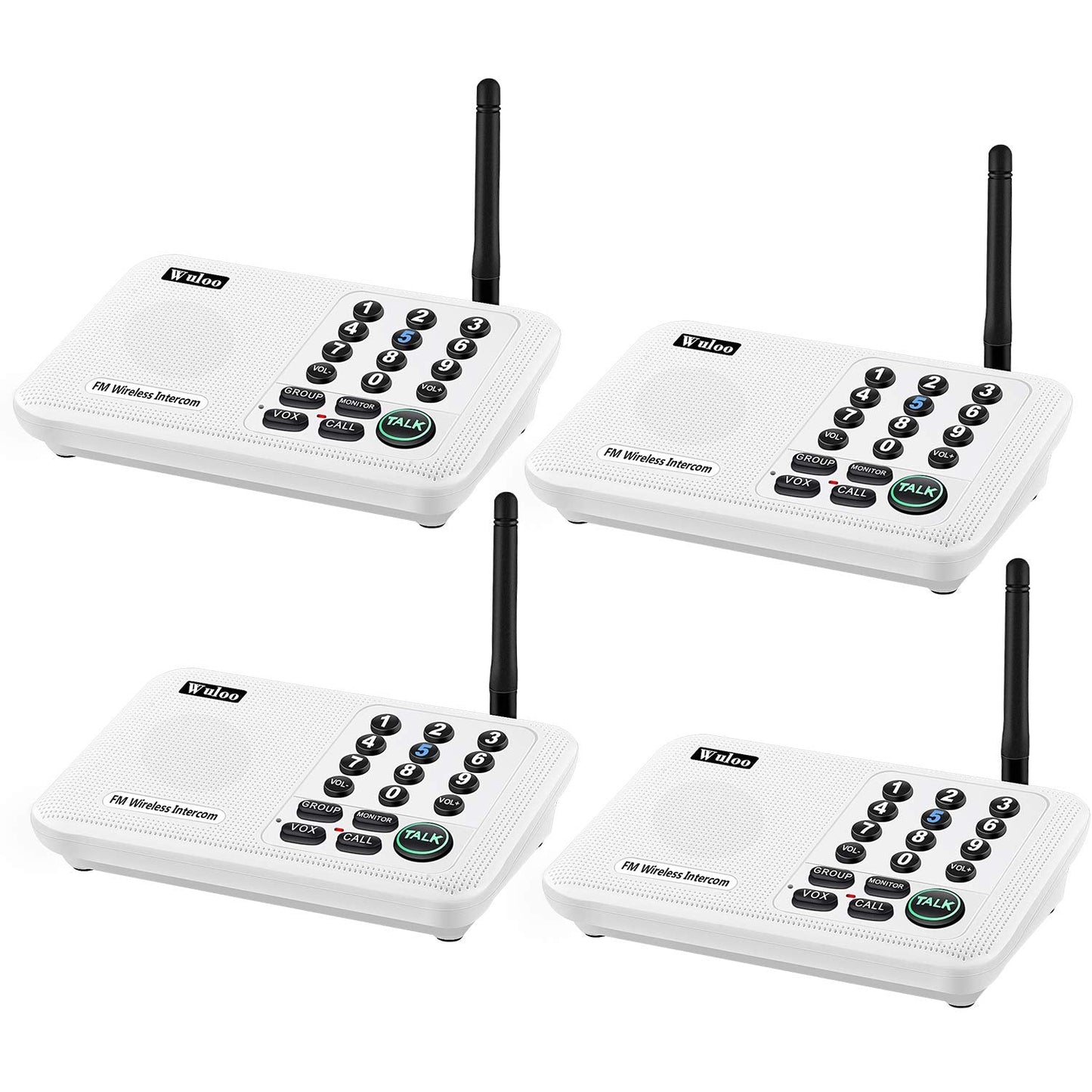 Wuloo Intercoms Wireless for Home 5280 Feet Range 10 Channel 3 Code, Wireless Intercom System for Home House Business Office, Room to Room Intercom, Home Communication System (4 Units Set, Black)
