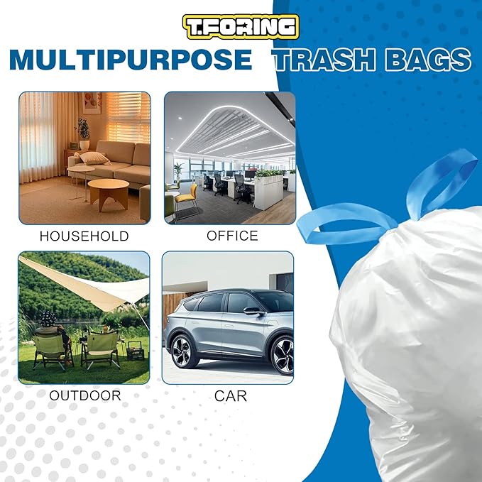 Small Trash Bags 4 Gallon with Drawstring, 1.1 Mil 15 Liter White Thick