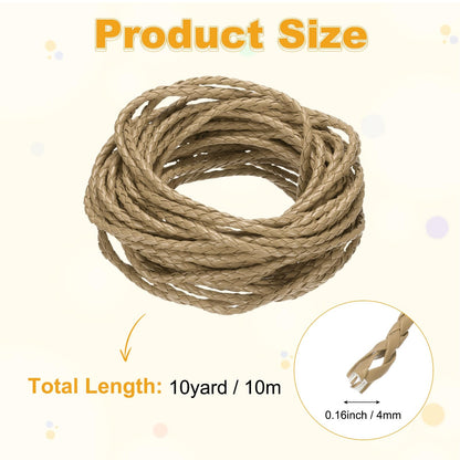 M METERXITY Round Braided Leather Cord, 10 Yards 4mm Four-Strand Faux Beading String Rope Bolo Tie 10 Meters Long for Jewelry Making/DIY Crafts, String Macrame Bracelet Thread [Beige]