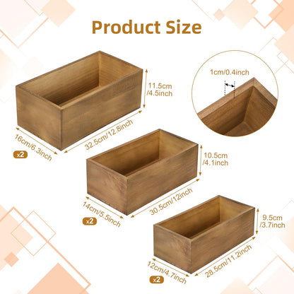 LEIFEOSH 6 Pcs Rustic Wooden Boxes for Storage, Decorative, Display, Arts & Crafts, Rectangle Wooden Crate Wood Planter Box Party Food Risers Nesting Box Wedding Table Centerpiece Home Decor, Brown