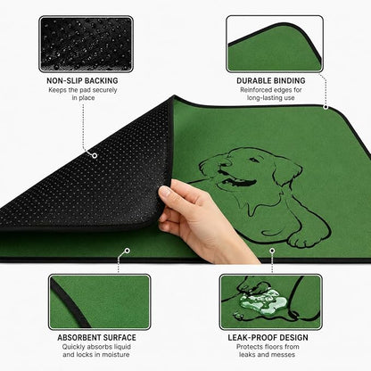 2 Pack Washable Pee Pads for Dogs 36"x51", Reusable Training Puppypads Absorbency Non-Slip & Leak-Proof for Pet Whelping Box Playpen Crate Sofa Bed Floors (Green)