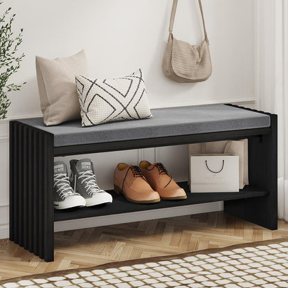 BON AUGURE Modern Coffee Tables for Living Room and Entryway Bench with Shoes Storage for Entry,Wooden Furniture Set for Home, Office (Black Oak)