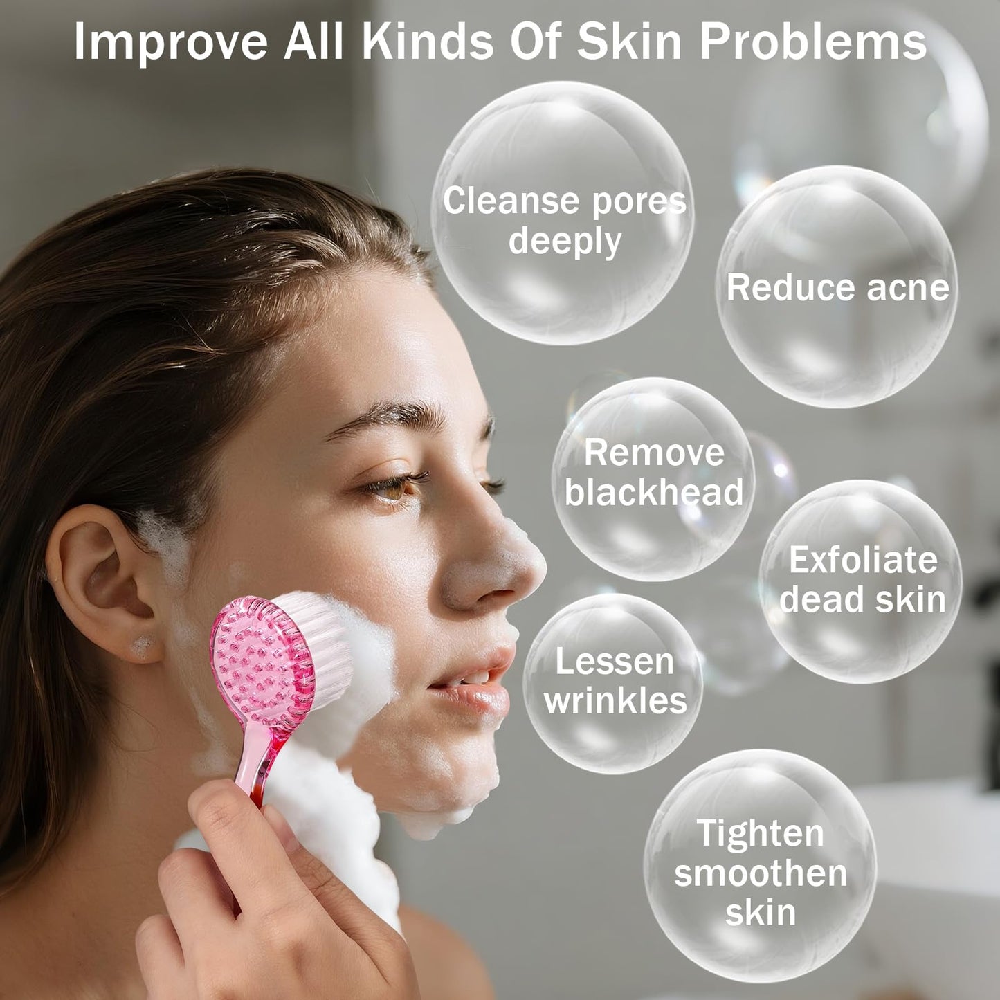 4 Colors Facial Cleansing Brush, Beomeen Face Scrubber Exfoliating Brush Face Wash Scrub Exfoliator for Skin Care, Makeup Removal (Blue, Pink, Purple, Clear)