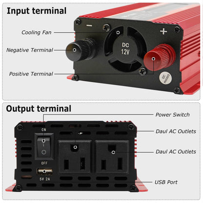 1200W Car Power Inverter DC 12V to 110V AC Converter 1200W Inverter Power Inverters with LCD Display and AC Outlets 2A USB Charging Port