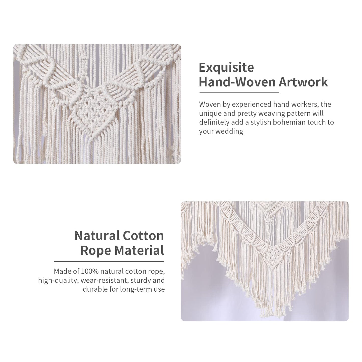 ANMINY Boho Macrame Wedding Backdrop for Arbor Arch Large Macrame Curtains Wall Hanging Handmade Window Doorway Macrame Curtains Tapestry Art Decor with Tassels 79''W x 79''L