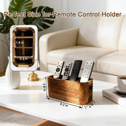 LEEBICHEN Acacia Wood Remote Control Holder, TV Remote Holder - 4 Compartment Remote Control Storage Organizer, Small Wooden Desktop Caddy for Coffee Table, Nightstand, Living Room, Office, Vanity