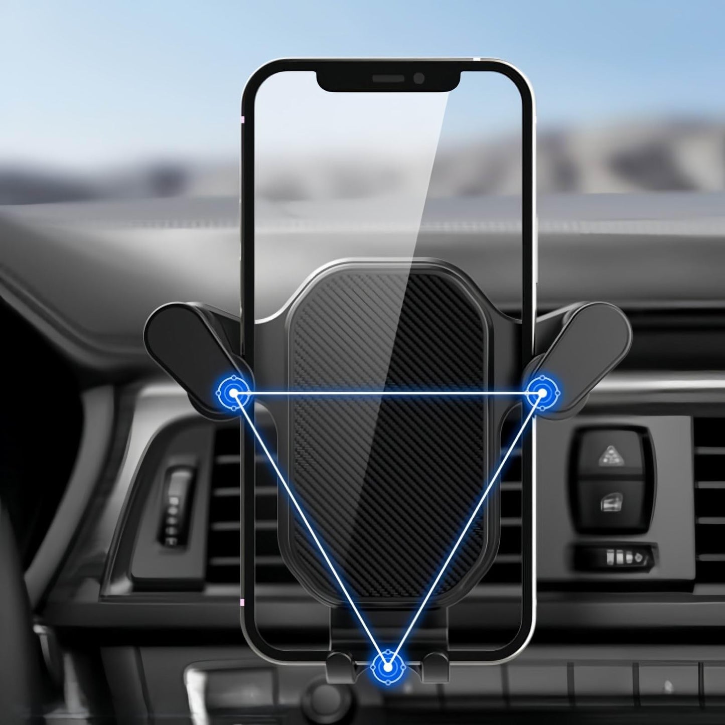 360° Rotating Car Phone Holder Mount for iPhone & Smartphones – Adjustable Air Vent Mobile Bracket with Hook Clip for Hands-Free Use
