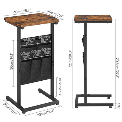HOOBRO C Shaped End Table, 28.3" Side Table for Small Spaces, Couch Table with Storage Bag, Slide Under Sofa Side Table, for Living Room, Bedroom, Rustic Brown and Black BF40SF01
