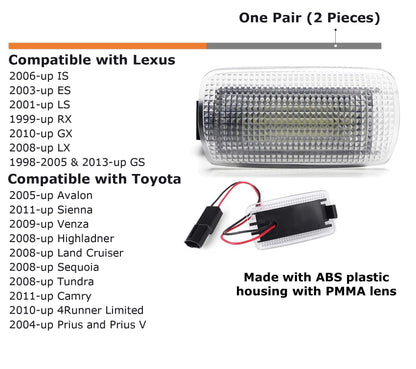 iJDMTOY Full LED Side Door Courtesy Light Assy for Lexus & Toyota, 18-SMD Xenon White LED, Clear Lens